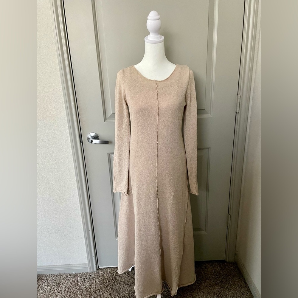 Cream Long Sleeve Midi Sweater Dress